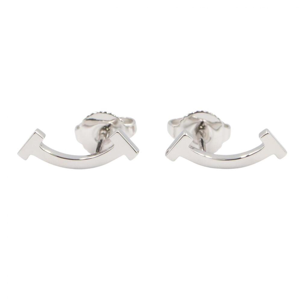Tiffany & Co. T Smile Mini Earrings, 18K White Gold (WG), Women's, Silver Tone